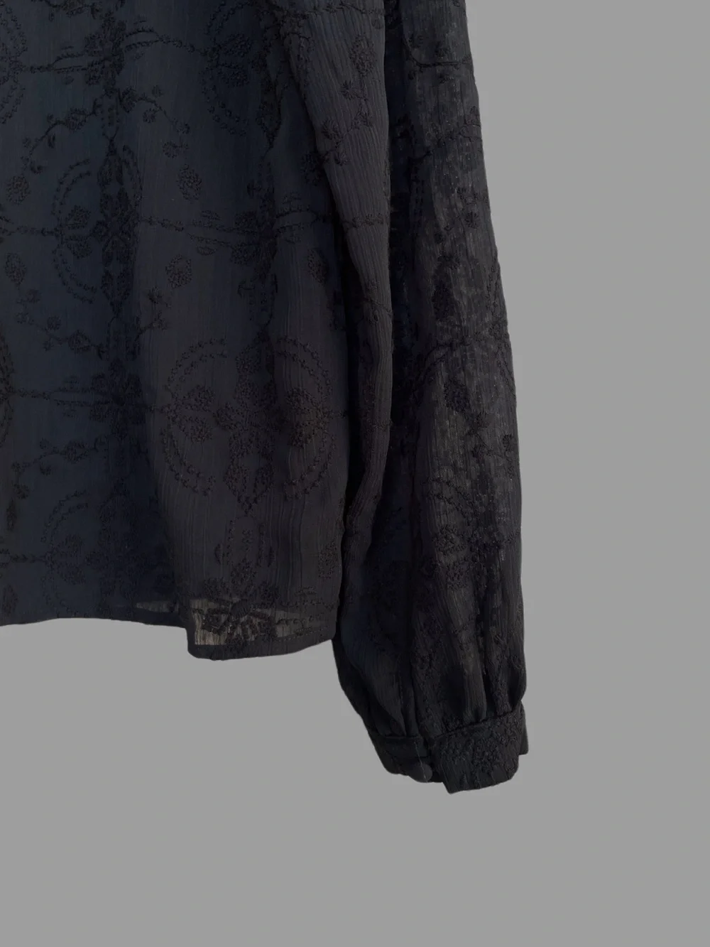 SEZANE Black Sheer Floral Embroidered Ruffle High Neck Valentine Blouse Top - Picture 8 of 14